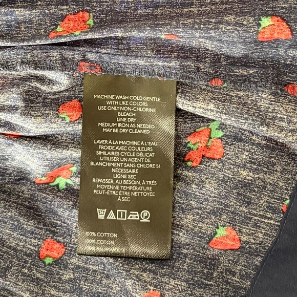 ANTHROPOLOGIE Strawberry Print Smocked Somerset Mini Dress Navy Blue Red Small - Picture 13 of 14